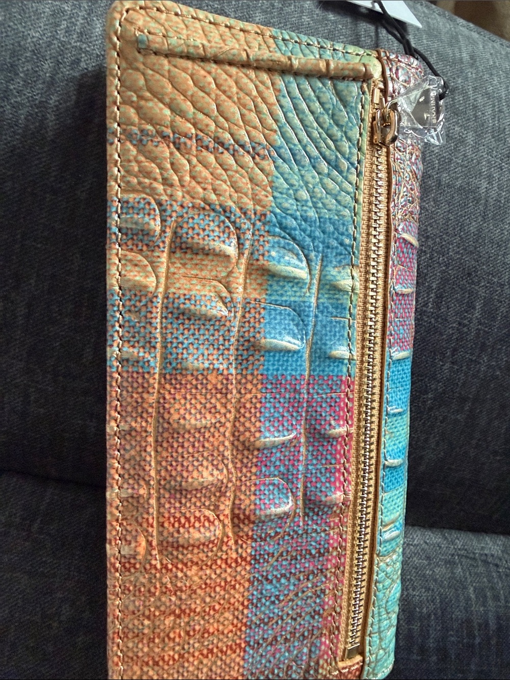 Brahmin Multicolor Textured Leather Clutch - Pink, Blue, Gold, Green - Picture 5 of 6